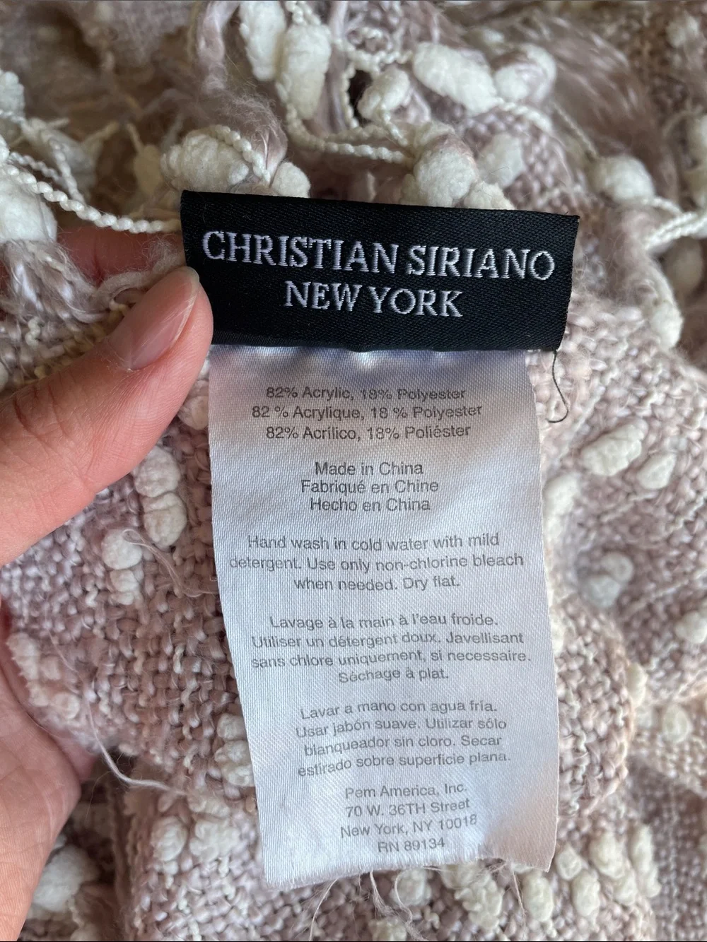 Christian Siriano Light Blush & White Chenille Throw with Fringe 58”x49” Hygge